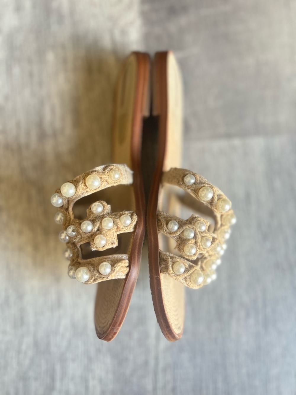 Sam Edelman Natural Pearl Embellished Woven Slide Sandals - Picture 3 of 10